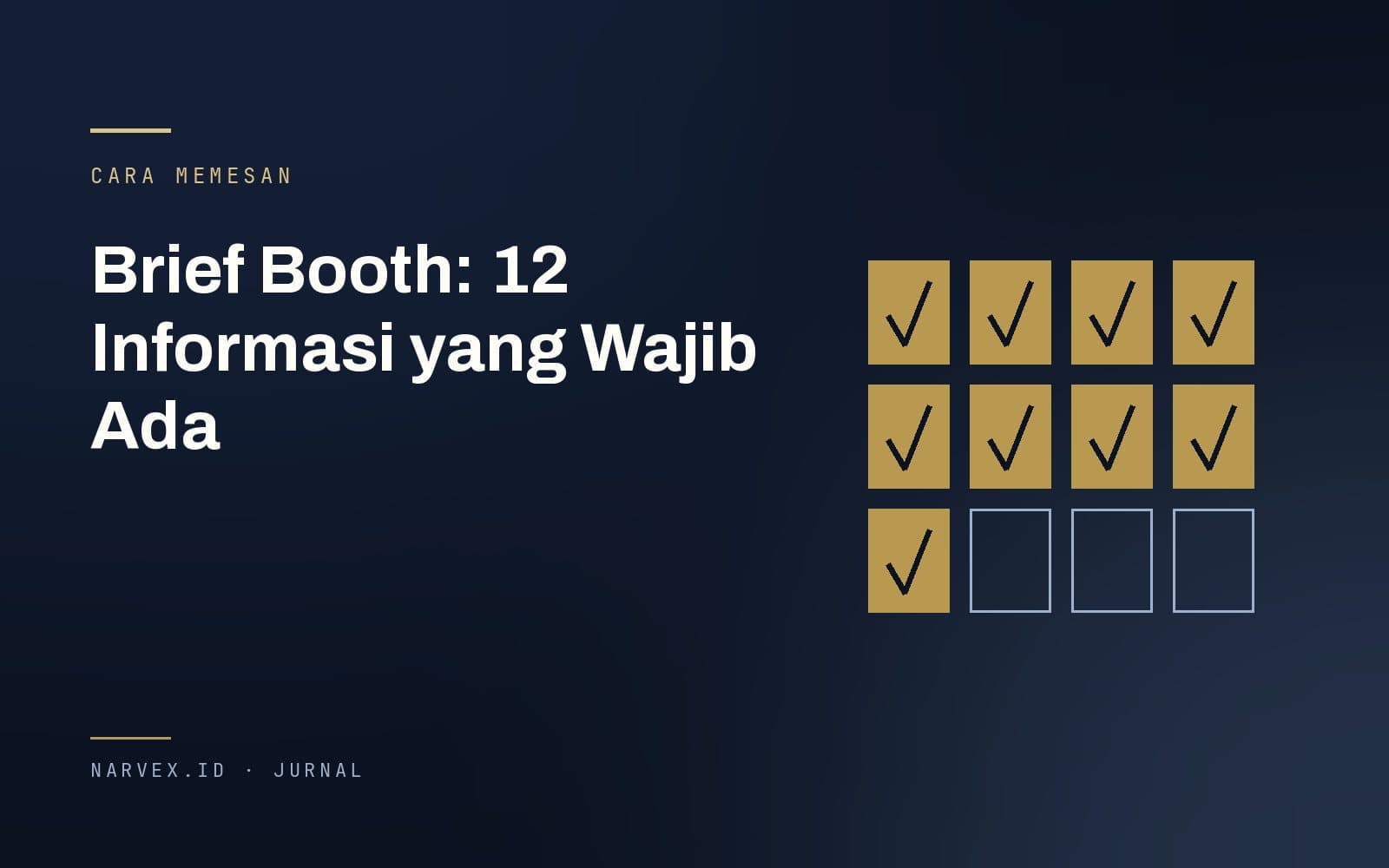 Kisi dua belas kotak, sembilan sudah bercentang emas dan tiga masih kosong