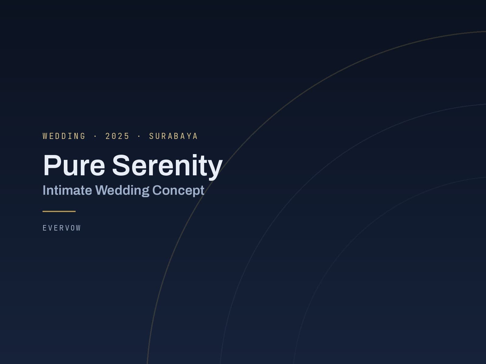 Sampul proyek Pure Serenity — kartu tipografis berlatar navy gelap, judul putih, dengan busur emas melengkung di sisi kanan