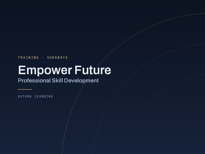 Sampul proyek Empower Future — kartu tipografis berlatar navy gelap, judul putih, dengan busur emas melengkung di sisi kanan